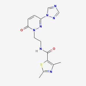 molecular formula C14H15N7O2S B2858034 2,4-dimethyl-N-(2-(6-oxo-3-(1H-1,2,4-triazol-1-yl)pyridazin-1(6H)-yl)ethyl)thiazole-5-carboxamide CAS No. 1448130-09-3