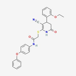molecular formula C28H25N3O4S B2858042 2-{[3-cyano-4-(2-ethoxyphenyl)-6-oxo-1,4,5,6-tetrahydropyridin-2-yl]sulfanyl}-N-(4-phenoxyphenyl)acetamide CAS No. 361980-46-3