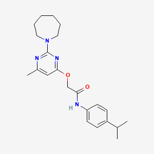 molecular formula C22H30N4O2 B2858043 2-{[2-(氮杂环-1-基)-6-甲基嘧啶-4-基]氧基}-N-[4-(丙-2-基)苯基]乙酰胺 CAS No. 1226432-58-1