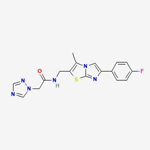 molecular formula C17H15FN6OS B2858065 N-((6-(4-氟苯基)-3-甲基咪唑并[2,1-b]噻唑-2-基)甲基)-2-(1H-1,2,4-三唑-1-基)乙酰胺 CAS No. 1421528-74-6