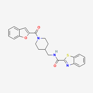 molecular formula C23H21N3O3S B2858085 N-((1-(benzofuran-2-carbonyl)piperidin-4-yl)methyl)benzo[d]thiazole-2-carboxamide CAS No. 1235315-51-1