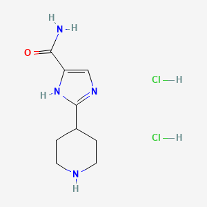 molecular formula C9H16Cl2N4O B2858095 2-哌啶-4-基-1H-咪唑-5-甲酰胺；二盐酸盐 CAS No. 2138212-77-6