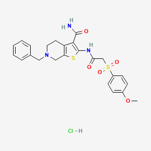 molecular formula C24H26ClN3O5S2 B2858104 6-苄基-2-(2-((4-甲氧苯基)磺酰基)乙酰氨基)-4,5,6,7-四氢噻吩并[2,3-c]吡啶-3-甲酰胺盐酸盐 CAS No. 1215699-12-9