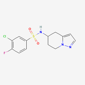 molecular formula C13H13ClFN3O2S B2858105 3-chloro-4-fluoro-N-(4,5,6,7-tetrahydropyrazolo[1,5-a]pyridin-5-yl)benzenesulfonamide CAS No. 2034405-93-9