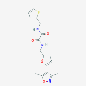 molecular formula C17H17N3O4S B2858109 N-[[5-(3,5-Dimethyl-1,2-oxazol-4-yl)furan-2-yl]methyl]-N'-(thiophen-2-ylmethyl)oxamide CAS No. 2415512-21-7