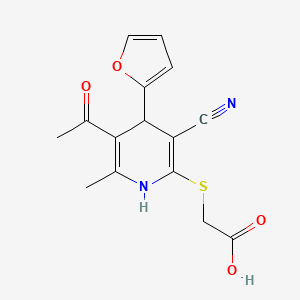 molecular formula C15H14N2O4S B2858114 2-{[5-Acetyl-3-cyano-4-(furan-2-yl)-6-methyl-1,4-dihydropyridin-2-yl]sulfanyl}acetic acid CAS No. 851398-33-9