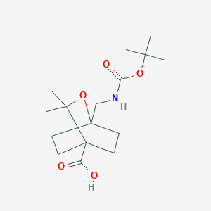 molecular formula C16H27NO5 B2858133 3,3-Dimethyl-1-[[(2-methylpropan-2-yl)oxycarbonylamino]methyl]-2-oxabicyclo[2.2.2]octane-4-carboxylic acid CAS No. 2248272-51-5