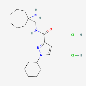 molecular formula C18H32Cl2N4O B2858140 N-[(1-Aminocycloheptyl)methyl]-1-cyclohexylpyrazole-3-carboxamide;dihydrochloride CAS No. 2418731-67-4