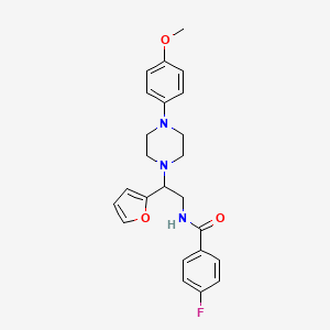 molecular formula C24H26FN3O3 B2858144 4-fluoro-N-[2-(furan-2-yl)-2-[4-(4-methoxyphenyl)piperazin-1-yl]ethyl]benzamide CAS No. 877634-22-5