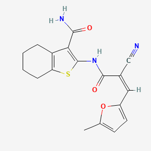 molecular formula C18H17N3O3S B2858146 (Z)-2-(2-cyano-3-(5-methylfuran-2-yl)acrylamido)-4,5,6,7-tetrahydrobenzo[b]thiophene-3-carboxamide CAS No. 327061-85-8
