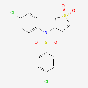molecular formula C16H13Cl2NO4S2 B2858149 4-chloro-N-(4-chlorophenyl)-N-(1,1-dioxido-2,3-dihydrothiophen-3-yl)benzenesulfonamide CAS No. 616214-28-9