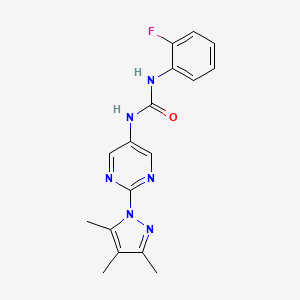 molecular formula C17H17FN6O B2858157 1-(2-氟苯基)-3-(2-(3,4,5-三甲基-1H-吡唑-1-基)嘧啶-5-基)脲 CAS No. 1421473-93-9