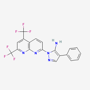 molecular formula C19H11F6N5 B2858161 1-[5,7-bis(trifluoromethyl)[1,8]naphthyridin-2-yl]-4-phenyl-1H-pyrazol-5-ylamine CAS No. 321522-20-7
