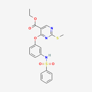 molecular formula C20H19N3O5S2 B2858176 2-(甲硫基)-4-{3-[(苯磺酰基)氨基]苯氧基}-5-嘧啶甲酸乙酯 CAS No. 439111-29-2