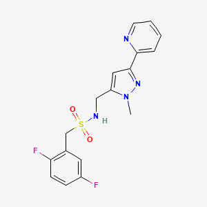 molecular formula C17H16F2N4O2S B2858177 1-(2,5-Difluorophenyl)-N-[(2-methyl-5-pyridin-2-ylpyrazol-3-yl)methyl]methanesulfonamide CAS No. 2309310-43-6