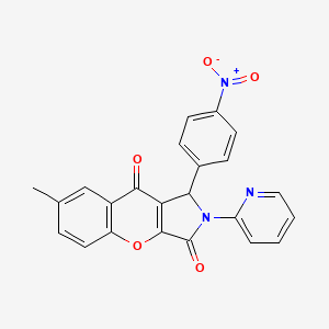 molecular formula C23H15N3O5 B2858178 7-Methyl-1-(4-nitrophenyl)-2-(pyridin-2-yl)-1,2-dihydrochromeno[2,3-c]pyrrole-3,9-dione CAS No. 634567-97-8