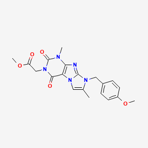 molecular formula C20H21N5O5 B2858195 methyl 2-(8-(4-methoxybenzyl)-1,7-dimethyl-2,4-dioxo-1H-imidazo[2,1-f]purin-3(2H,4H,8H)-yl)acetate CAS No. 887865-28-3