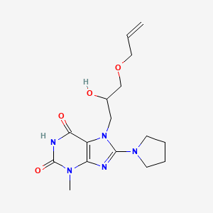 molecular formula C16H23N5O4 B2858240 7-(3-(烯丙氧基)-2-羟基丙基)-3-甲基-8-(吡咯烷-1-基)-1H-嘌呤-2,6(3H,7H)-二酮 CAS No. 876892-19-2