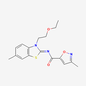 molecular formula C17H19N3O3S B2858242 (E)-N-(3-(2-ethoxyethyl)-6-methylbenzo[d]thiazol-2(3H)-ylidene)-3-methylisoxazole-5-carboxamide CAS No. 946205-98-7