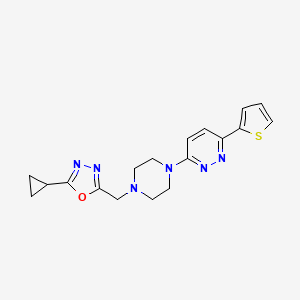 molecular formula C18H20N6OS B2858261 2-Cyclopropyl-5-[[4-(6-thiophen-2-ylpyridazin-3-yl)piperazin-1-yl]methyl]-1,3,4-oxadiazole CAS No. 2380192-02-7