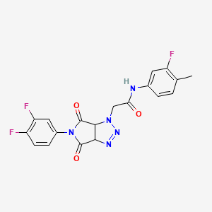 molecular formula C19H14F3N5O3 B2858263 2-[5-(3,4-difluorophenyl)-4,6-dioxo-4,5,6,6a-tetrahydropyrrolo[3,4-d][1,2,3]triazol-1(3aH)-yl]-N-(3-fluoro-4-methylphenyl)acetamide CAS No. 1053078-13-9