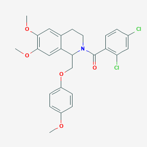molecular formula C26H25Cl2NO5 B2858275 (2,4-dichlorophenyl)(6,7-dimethoxy-1-((4-methoxyphenoxy)methyl)-3,4-dihydroisoquinolin-2(1H)-yl)methanone CAS No. 680603-76-3