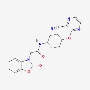 molecular formula C20H19N5O4 B2858301 N-((1r,4r)-4-((3-cyanopyrazin-2-yl)oxy)cyclohexyl)-2-(2-oxobenzo[d]oxazol-3(2H)-yl)acetamide CAS No. 2034580-82-8