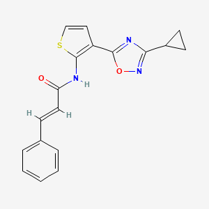 molecular formula C18H15N3O2S B2858305 N-(3-(3-cyclopropyl-1,2,4-oxadiazol-5-yl)thiophen-2-yl)cinnamamide CAS No. 1799264-74-6
