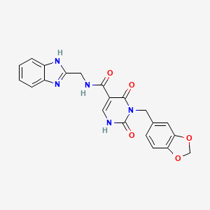 molecular formula C21H17N5O5 B2858311 N-((1H-benzo[d]imidazol-2-yl)methyl)-3-(benzo[d][1,3]dioxol-5-ylmethyl)-2,4-dioxo-1,2,3,4-tetrahydropyrimidine-5-carboxamide CAS No. 1396784-82-9