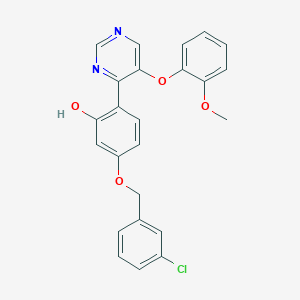 molecular formula C24H19ClN2O4 B2858322 5-[(3-Chlorophenyl)methoxy]-2-[5-(2-methoxyphenoxy)pyrimidin-4-yl]phenol CAS No. 898912-86-2