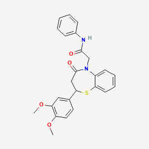 molecular formula C25H24N2O4S B2858342 2-(2-(3,4-dimethoxyphenyl)-4-oxo-3,4-dihydrobenzo[b][1,4]thiazepin-5(2H)-yl)-N-phenylacetamide CAS No. 847487-08-5