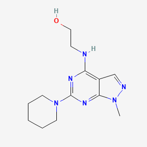 molecular formula C13H20N6O B2858365 2-[(1-Methyl-6-piperidin-1-ylpyrazolo[3,4-d]pyrimidin-4-yl)amino]ethanol CAS No. 921043-14-3