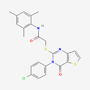 molecular formula C23H20ClN3O2S2 B2858370 2-{[3-(4-chlorophenyl)-4-oxo-3,4-dihydrothieno[3,2-d]pyrimidin-2-yl]sulfanyl}-N-(2,4,6-trimethylphenyl)acetamide CAS No. 894242-32-1