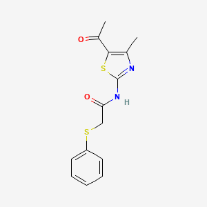 molecular formula C14H14N2O2S2 B2858374 N-(5-乙酰基-4-甲基噻唑-2-基)-2-(苯硫基)乙酰胺 CAS No. 895483-50-8