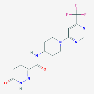 molecular formula C15H17F3N6O2 B2858391 6-oxo-N-(1-(6-(trifluoromethyl)pyrimidin-4-yl)piperidin-4-yl)-1,4,5,6-tetrahydropyridazine-3-carboxamide CAS No. 2034446-61-0