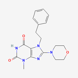 molecular formula C18H21N5O3 B2858431 3-methyl-8-morpholino-7-phenethyl-1H-purine-2,6(3H,7H)-dione CAS No. 301355-15-7