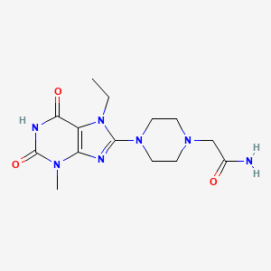 molecular formula C14H21N7O3 B2858432 2-(4-(7-ethyl-3-methyl-2,6-dioxo-2,3,6,7-tetrahydro-1H-purin-8-yl)piperazin-1-yl)acetamide CAS No. 902305-88-8