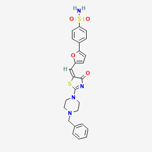 molecular formula C25H24N4O4S2 B2858434 (E)-4-(5-((2-(4-苄基哌嗪-1-基)-4-氧代噻唑-5(4H)-亚甲基)呋喃-2-基)苯磺酰胺 CAS No. 620576-54-7