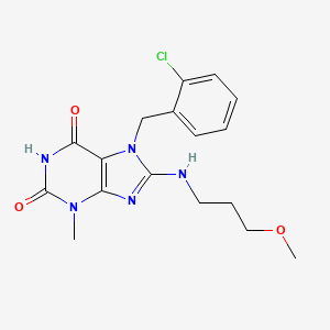 molecular formula C17H20ClN5O3 B2858444 7-(2-chlorobenzyl)-8-((3-methoxypropyl)amino)-3-methyl-1H-purine-2,6(3H,7H)-dione CAS No. 672279-36-6
