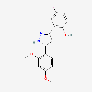 molecular formula C17H17FN2O3 B2858457 2-(5-(2,4-dimethoxyphenyl)-4,5-dihydro-1H-pyrazol-3-yl)-4-fluorophenol CAS No. 573694-95-8