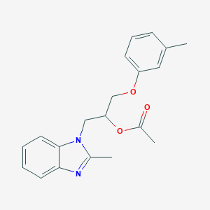 molecular formula C20H22N2O3 B285846 2-(2-methyl-1H-benzimidazol-1-yl)-1-[(3-methylphenoxy)methyl]ethyl acetate 