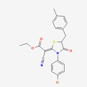 molecular formula C22H19BrN2O3S B2858479 (Z)-ethyl 2-(3-(4-bromophenyl)-5-(4-methylbenzyl)-4-oxothiazolidin-2-ylidene)-2-cyanoacetate CAS No. 786679-72-9