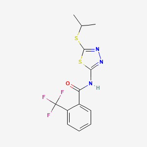 molecular formula C13H12F3N3OS2 B2858491 N-(5-(isopropylthio)-1,3,4-thiadiazol-2-yl)-2-(trifluoromethyl)benzamide CAS No. 391875-64-2