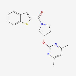 molecular formula C19H19N3O2S B2858494 2-{[1-(1-benzothiophene-2-carbonyl)pyrrolidin-3-yl]oxy}-4,6-dimethylpyrimidine CAS No. 2034317-14-9