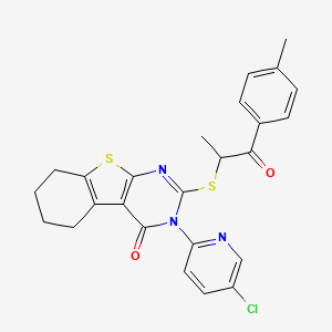 4-(5-Chloropyridin-2-yl)-5-{[1-(4-methylphenyl)-1-oxopropan-2-yl]sulfanyl}-8-thia-4,6-diazatricyclo[7.4.0.0^{2,7}]trideca-1(9),2(7),5-trien-3-one