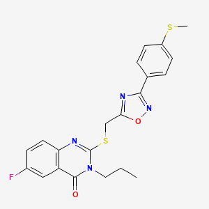 molecular formula C21H19FN4O2S2 B2858497 6-氟-2-(((3-(4-(甲硫基)苯基)-1,2,4-恶二唑-5-基)甲基)硫代)-3-丙基喹唑啉-4(3H)-酮 CAS No. 2309626-15-9