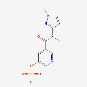 molecular formula C11H11FN4O4S B2858504 3-Fluorosulfonyloxy-5-[methyl-(1-methylpyrazol-3-yl)carbamoyl]pyridine CAS No. 2418731-19-6