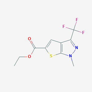 molecular formula C10H9F3N2O2S B2858505 ethyl 1-methyl-3-(trifluoromethyl)-1H-thieno[2,3-c]pyrazole-5-carboxylate CAS No. 320422-49-9