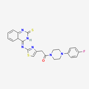 molecular formula C23H21FN6OS2 B2858507 1-[4-(4-Fluorophenyl)piperazin-1-yl]-2-{2-[(2-sulfanylidene-1,2-dihydroquinazolin-4-yl)amino]-1,3-thiazol-4-yl}ethan-1-one CAS No. 689267-10-5