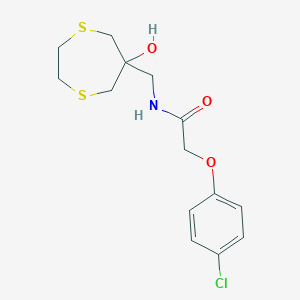 molecular formula C14H18ClNO3S2 B2858513 2-(4-Chlorophenoxy)-N-[(6-hydroxy-1,4-dithiepan-6-yl)methyl]acetamide CAS No. 2415601-91-9